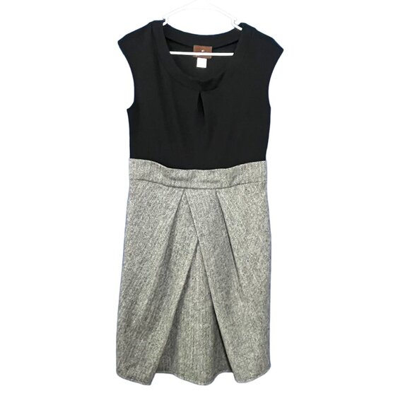 Prairie New York Black  Gray Pleated Wool Herringbone Dress Sleeveless Size LARG - Picture 1 of 7